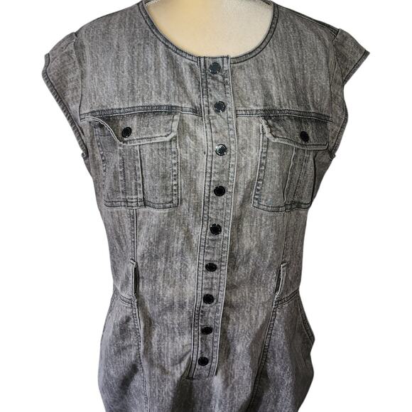 White House Black Market Stone Washed Denim Look shirt Dress Size 8 - Picture 4 of 9